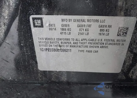 2014 Chevrolet Cruze 2Lt Auto from USA, damaged, VIN 1G1PE5SB6E7399211